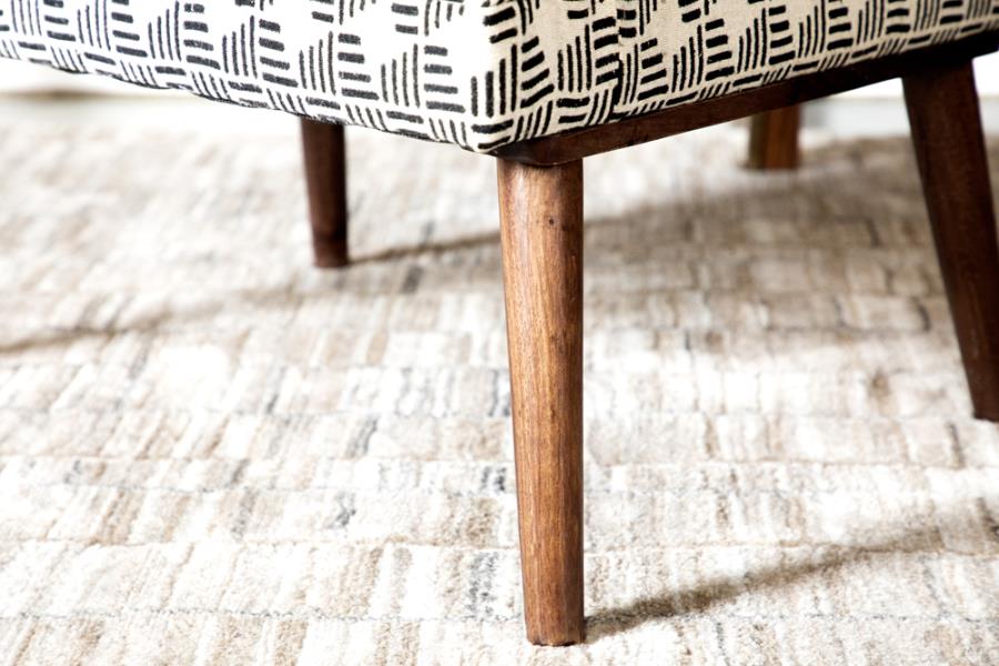 Upholstered Accent Chair with Wooden Leg Black and White