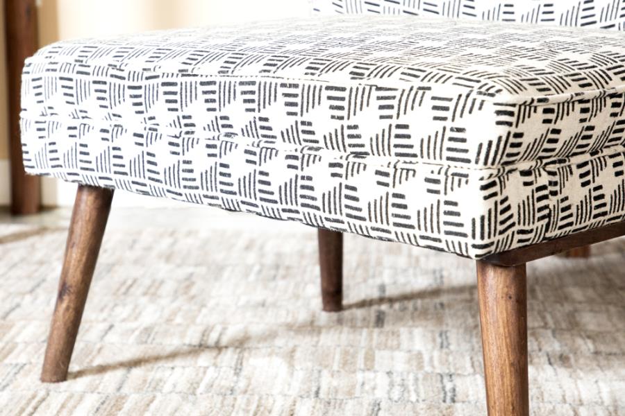 Upholstered Accent Chair with Wooden Leg Black and White