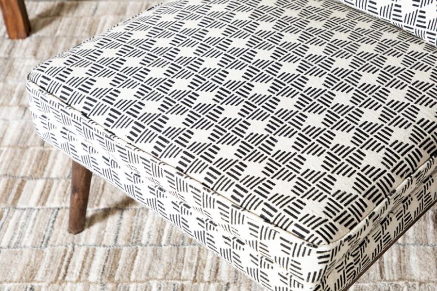 Upholstered Accent Chair with Wooden Leg Black and White