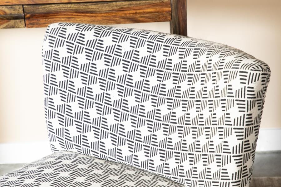 Upholstered Accent Chair with Wooden Leg Black and White