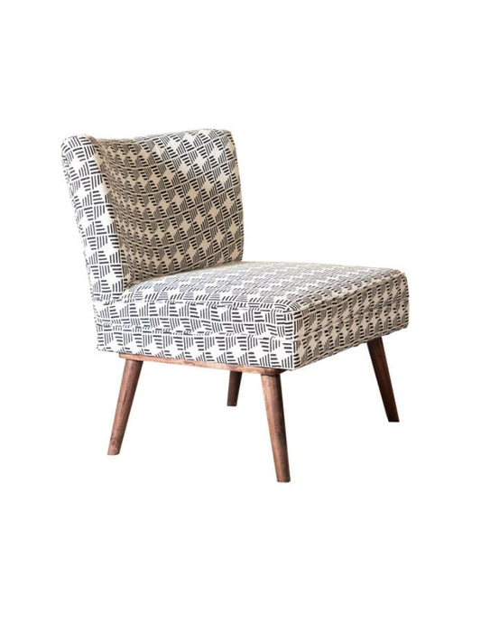 Upholstered Accent Chair with Wooden Leg Black and White