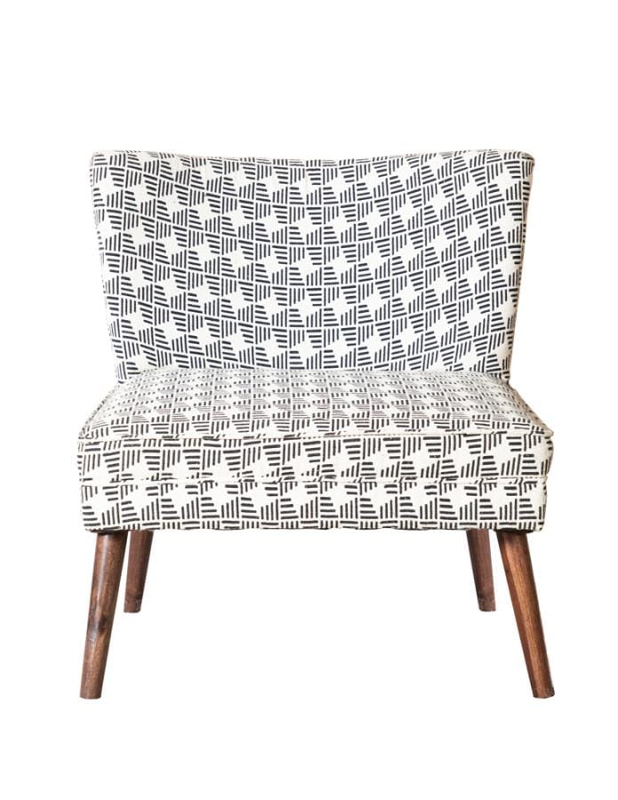 Upholstered Accent Chair with Wooden Leg Black and White