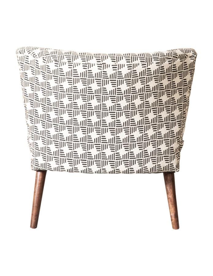 Upholstered Accent Chair with Wooden Leg Black and White