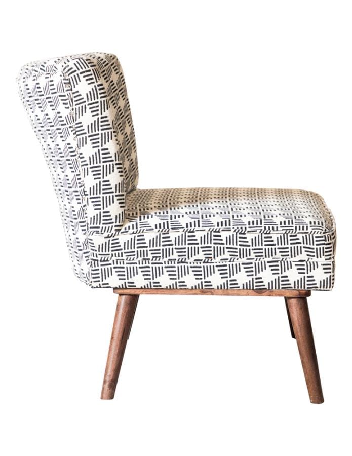 Upholstered Accent Chair with Wooden Leg Black and White