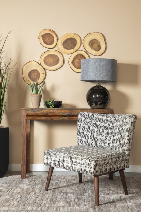 Upholstered Accent Chair with Wooden Leg Black and White