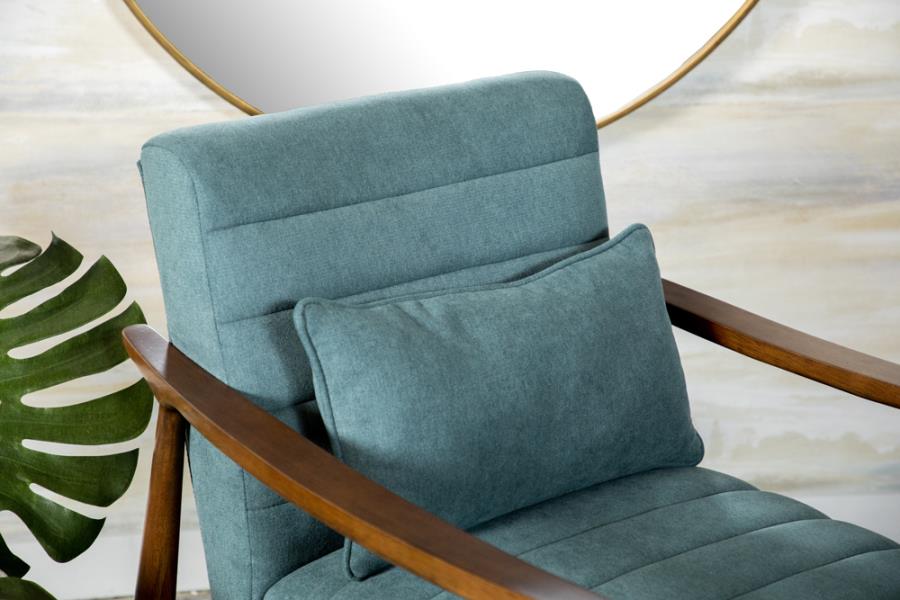 Wooden Arm Accent Chair Teal and Walnut