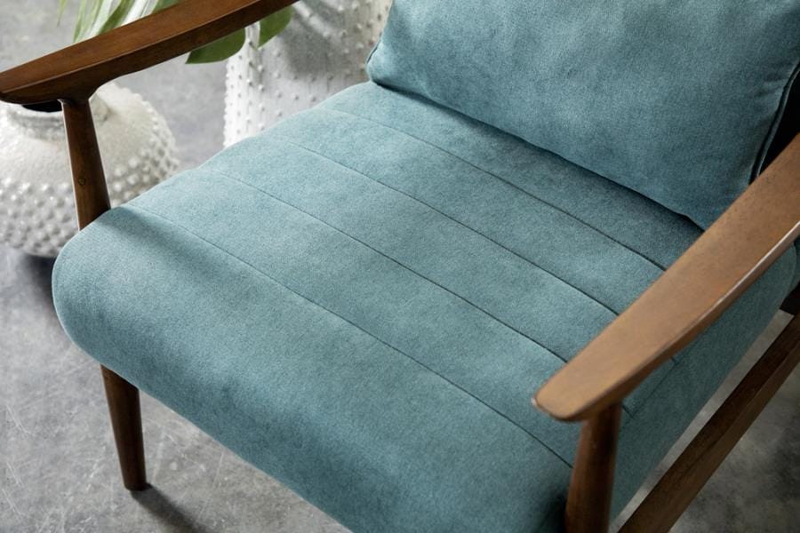 Wooden Arm Accent Chair Teal and Walnut