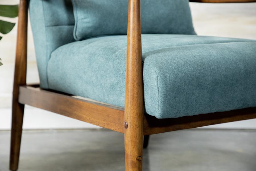 Wooden Arm Accent Chair Teal and Walnut