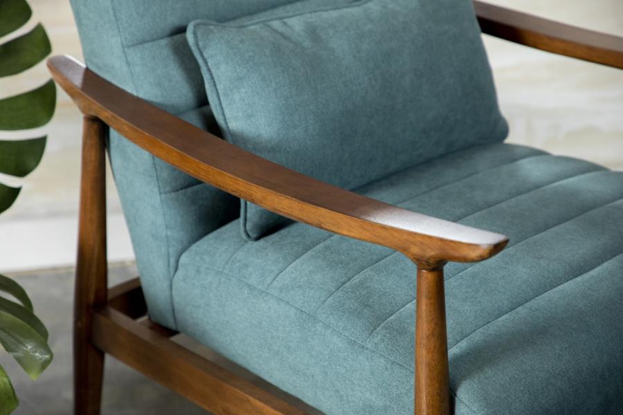 Wooden Arm Accent Chair Teal and Walnut