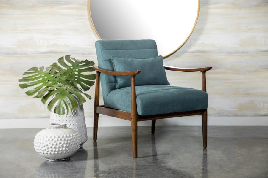 Wooden Arm Accent Chair Teal and Walnut