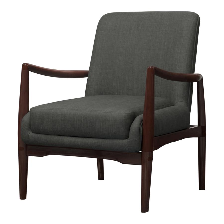 Upholstered Accent Chair with Wooden Arm Dark Grey and Brown