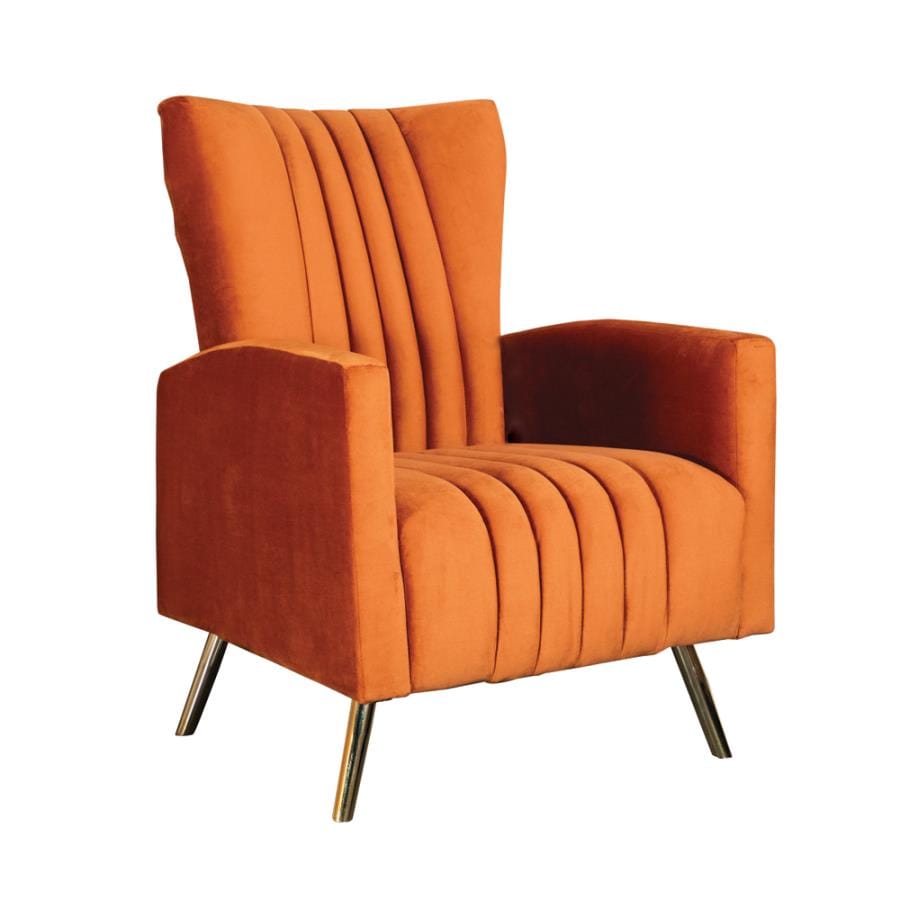 Channeled Tufted Upholstered Accent Chair Rust