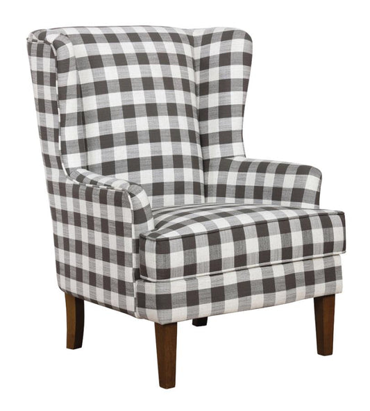 Plaid Upholstered Wingback Accent Chair Grey and Almond