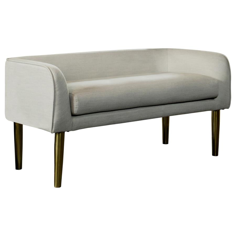 Low Back Upholstered Bench Light Grey and Gold