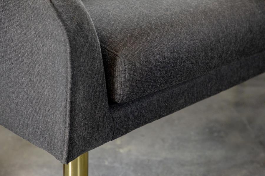 Low Back Upholstered Bench Dark Grey and Gold
