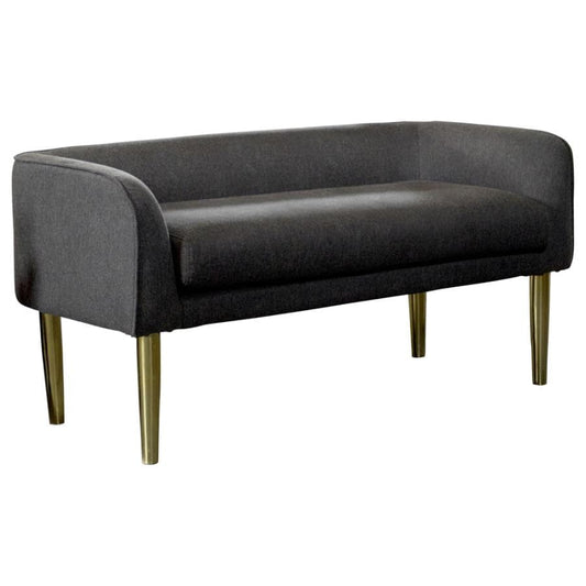 Low Back Upholstered Bench Dark Grey and Gold