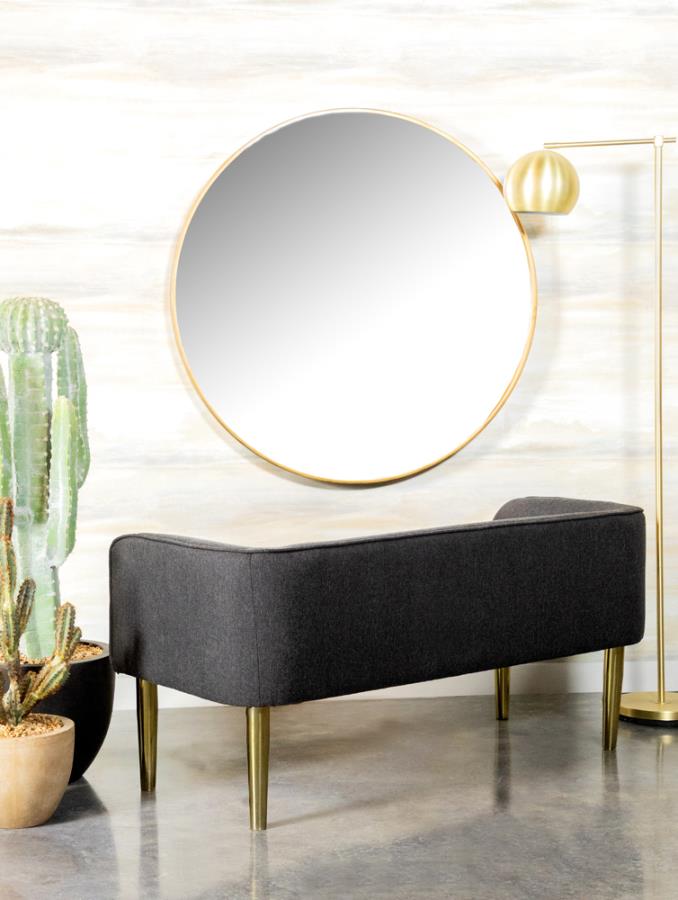 Low Back Upholstered Bench Dark Grey and Gold