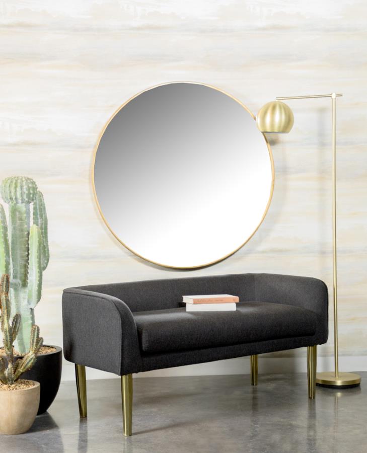 Low Back Upholstered Bench Dark Grey and Gold