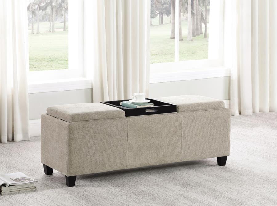 Rectangular Upholstered Storage Bench with Tray Table