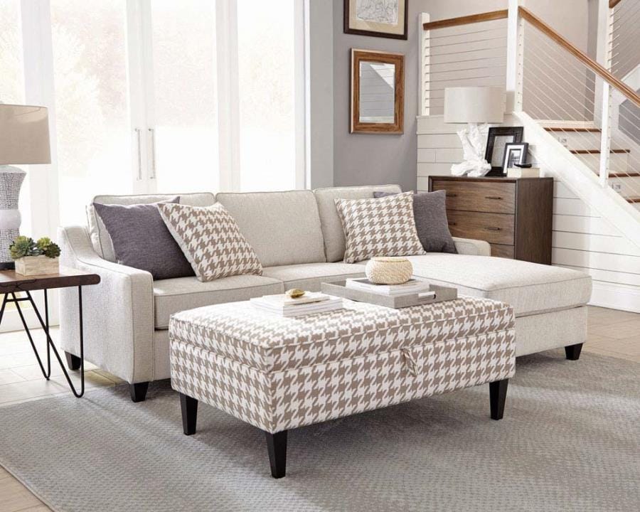 McLoughlin Upholstered Storage Ottoman Beige and White