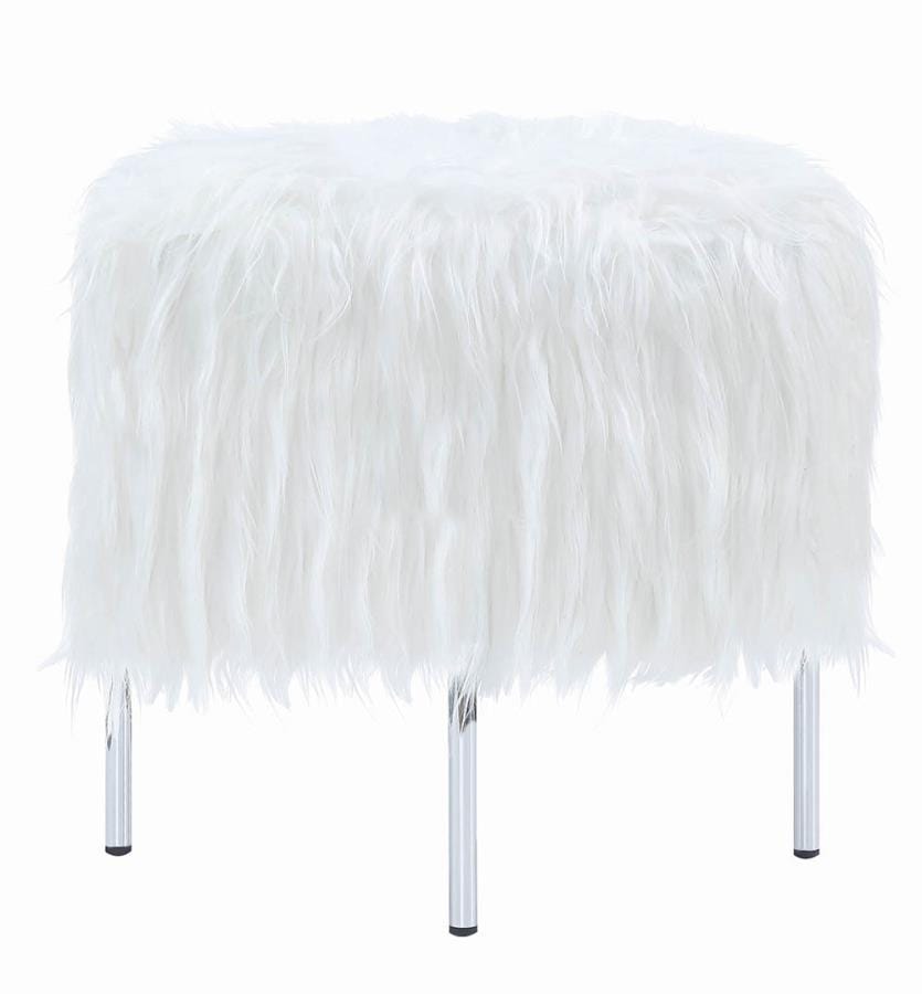 Faux Sheepskin Square Ottoman White