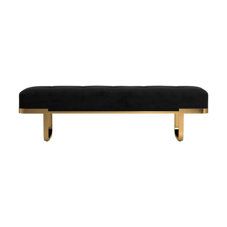 Tufted Upholstered Bench Black and Brass