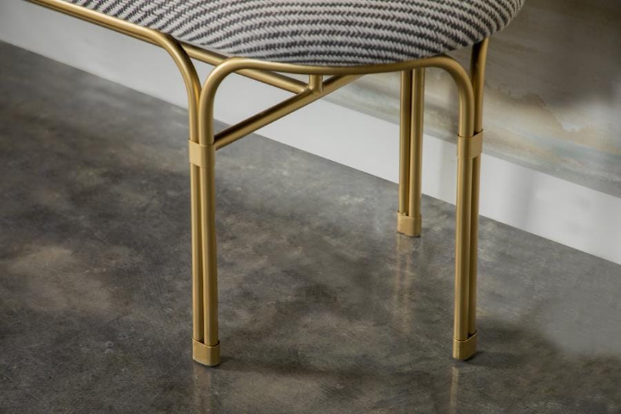 Upholstered Accent Bench with Metal Leg Grey and Gold