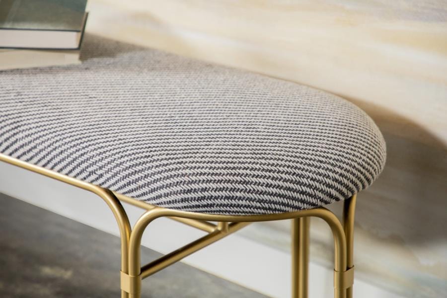 Upholstered Accent Bench with Metal Leg Grey and Gold