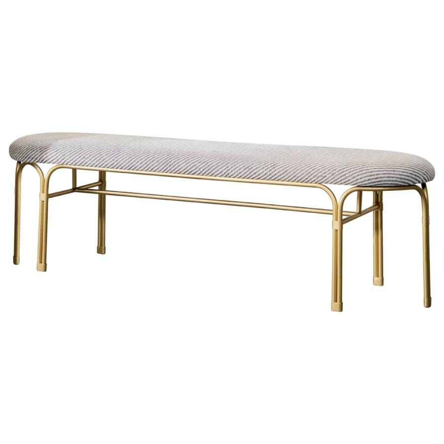 Upholstered Accent Bench with Metal Leg Grey and Gold