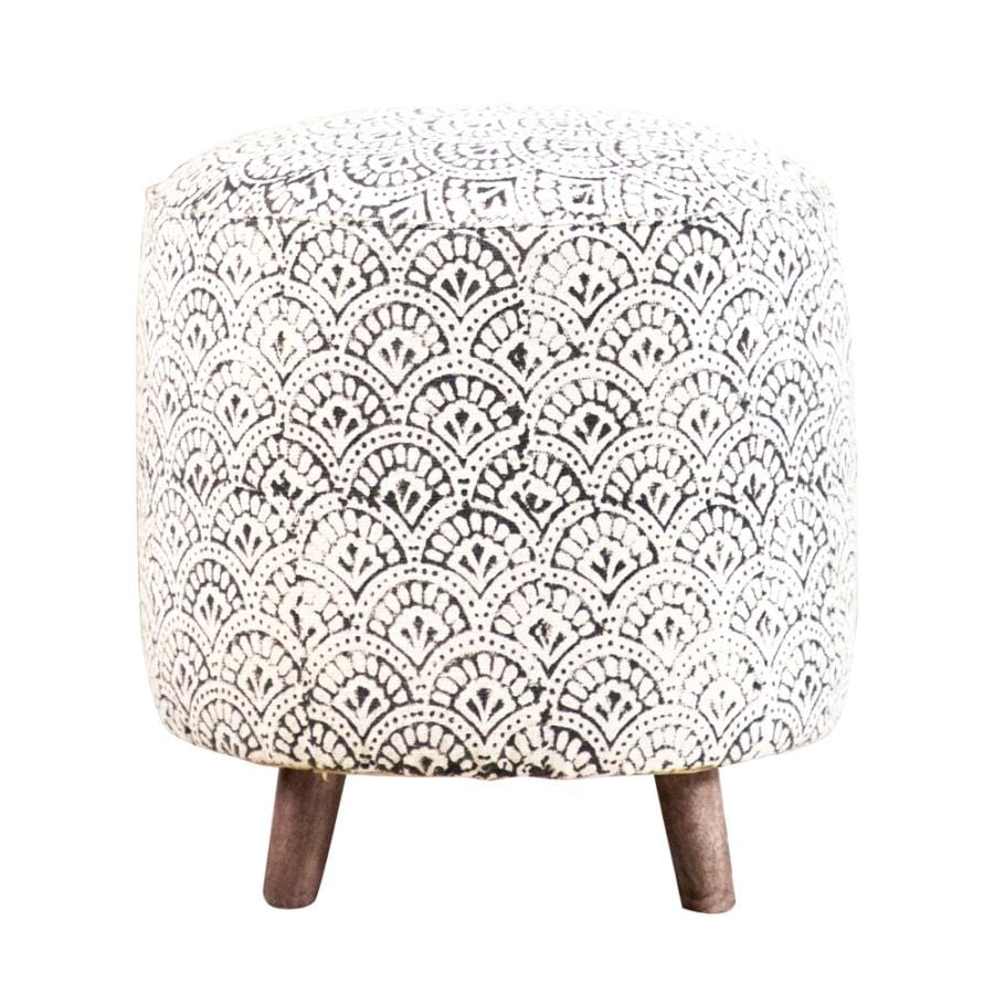 Grace Round Upholstered Accent Stool Cream and Black