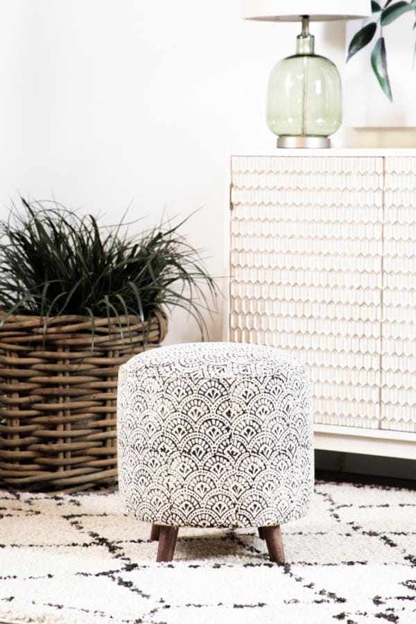 Grace Round Upholstered Accent Stool Cream and Black