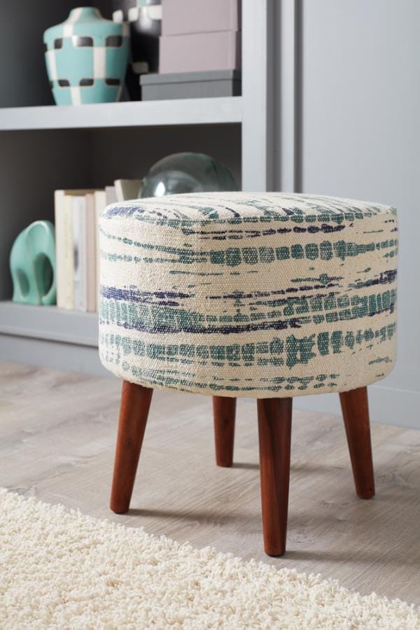 Mason Round Accent Stool Blue and White
