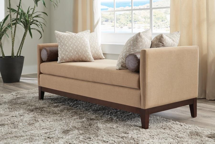 Upholstered Wooden Legs Bench Amber and Brown
