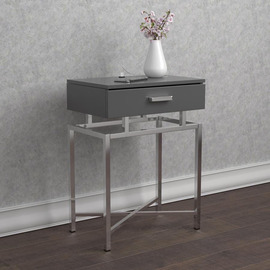 Floating Top Accent Table Grey and Chrome