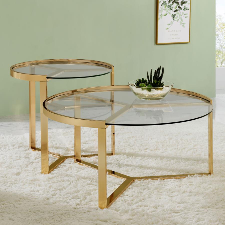 Delia 2-piece Round Nesting Table Clear and Gold