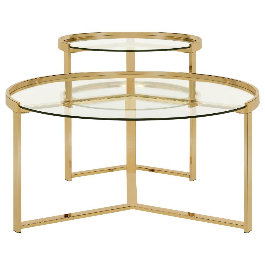 Delia 2-piece Round Nesting Table Clear and Gold