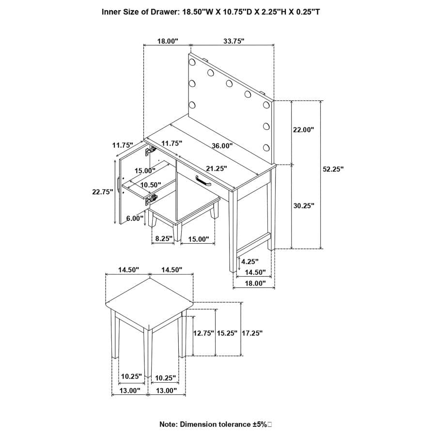 Elijah Vanity Set with LED Lights White and Dark Grey
