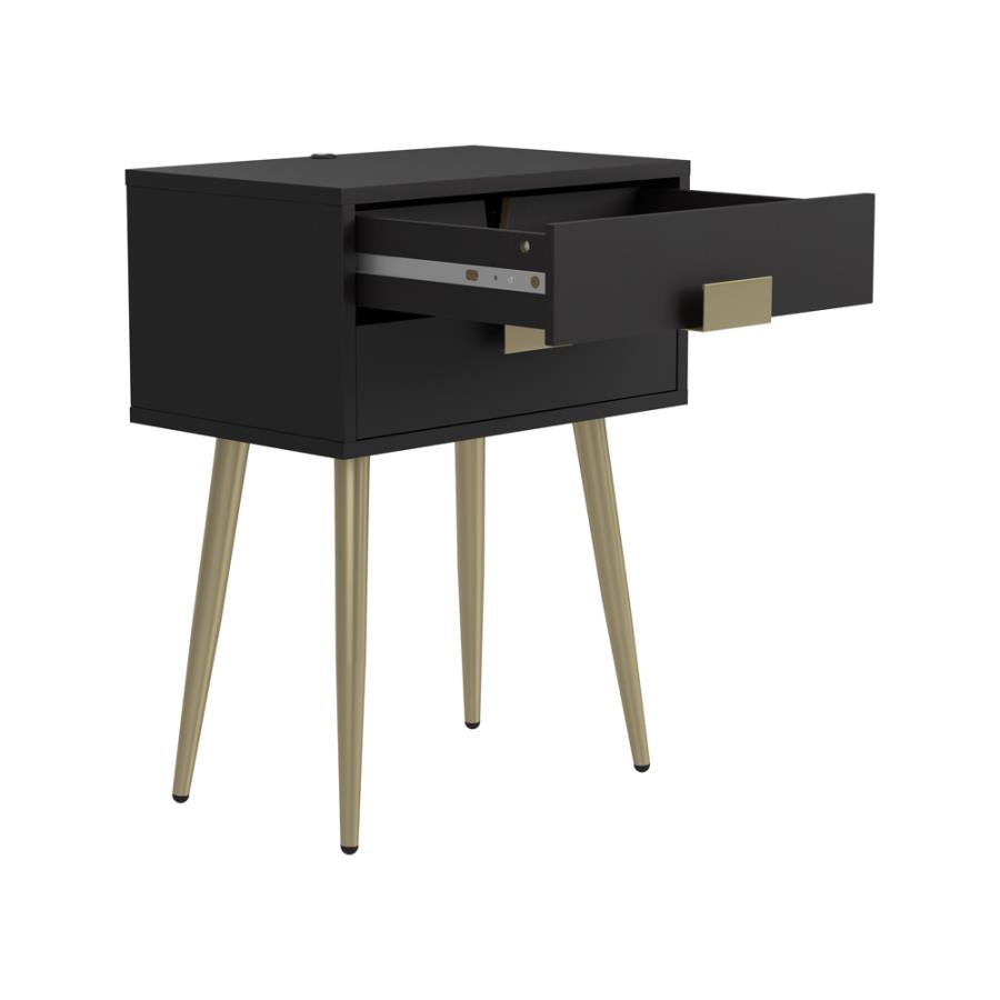 Rectangle Accent Table with USB Port Cappuccino and Matte Brass