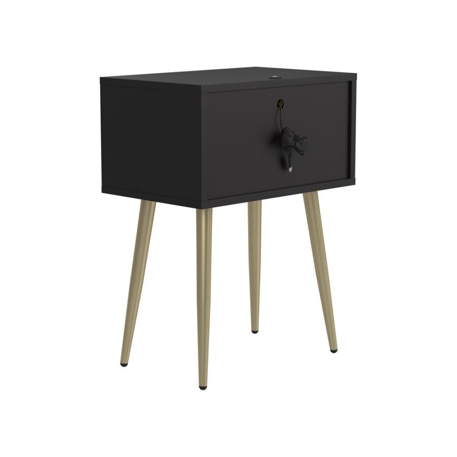 Rectangle Accent Table with USB Port Cappuccino and Matte Brass