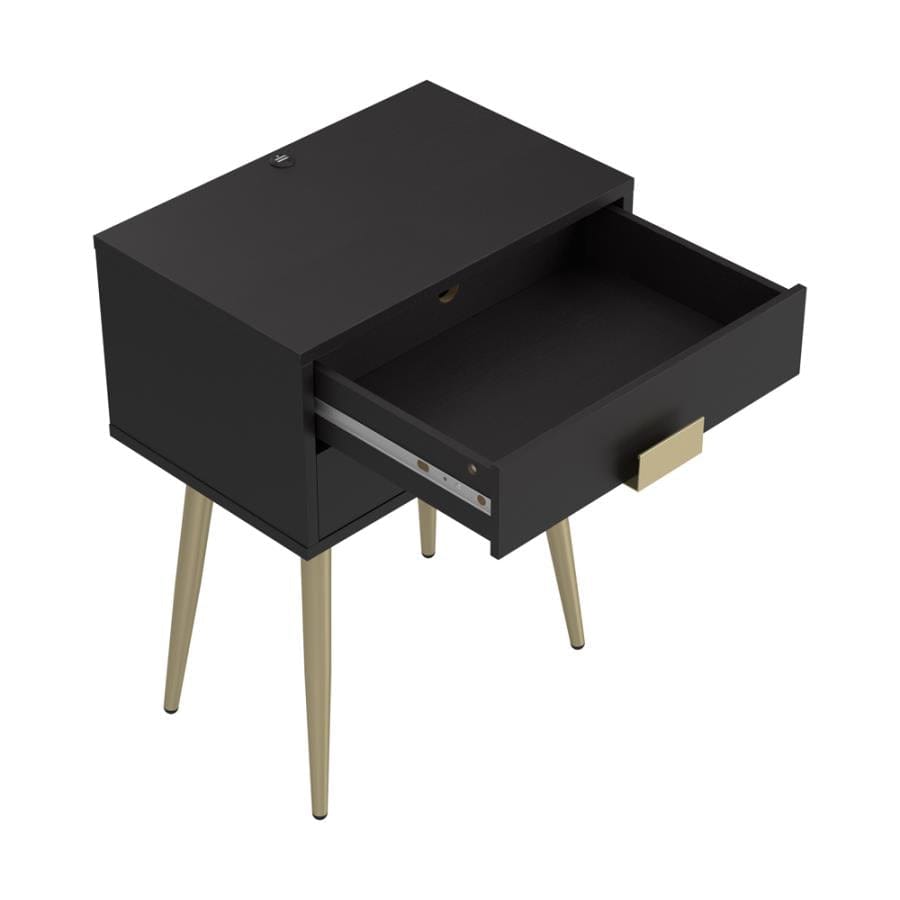 Rectangle Accent Table with USB Port Cappuccino and Matte Brass