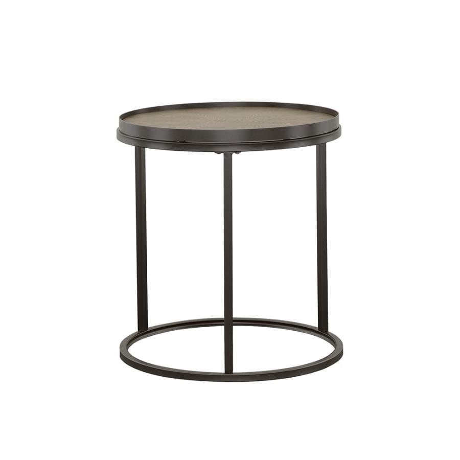 Rodrigo Round End Table Weathered Elm and Gunmetal