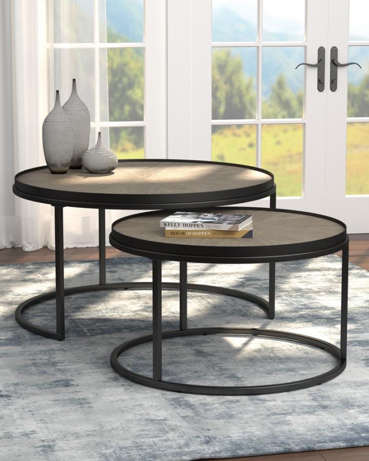 Rodrigo 2-piece Round Nesting Tables Weathered Elm