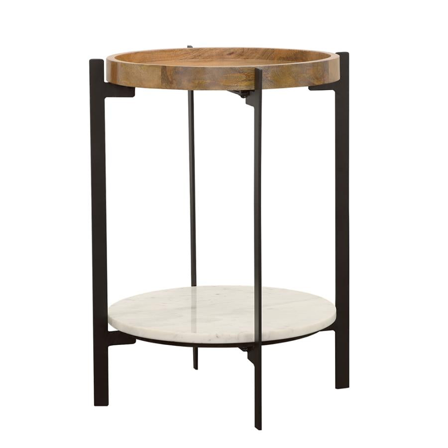 Adhvik Round Accent Table with Marble Shelf Natural and Black