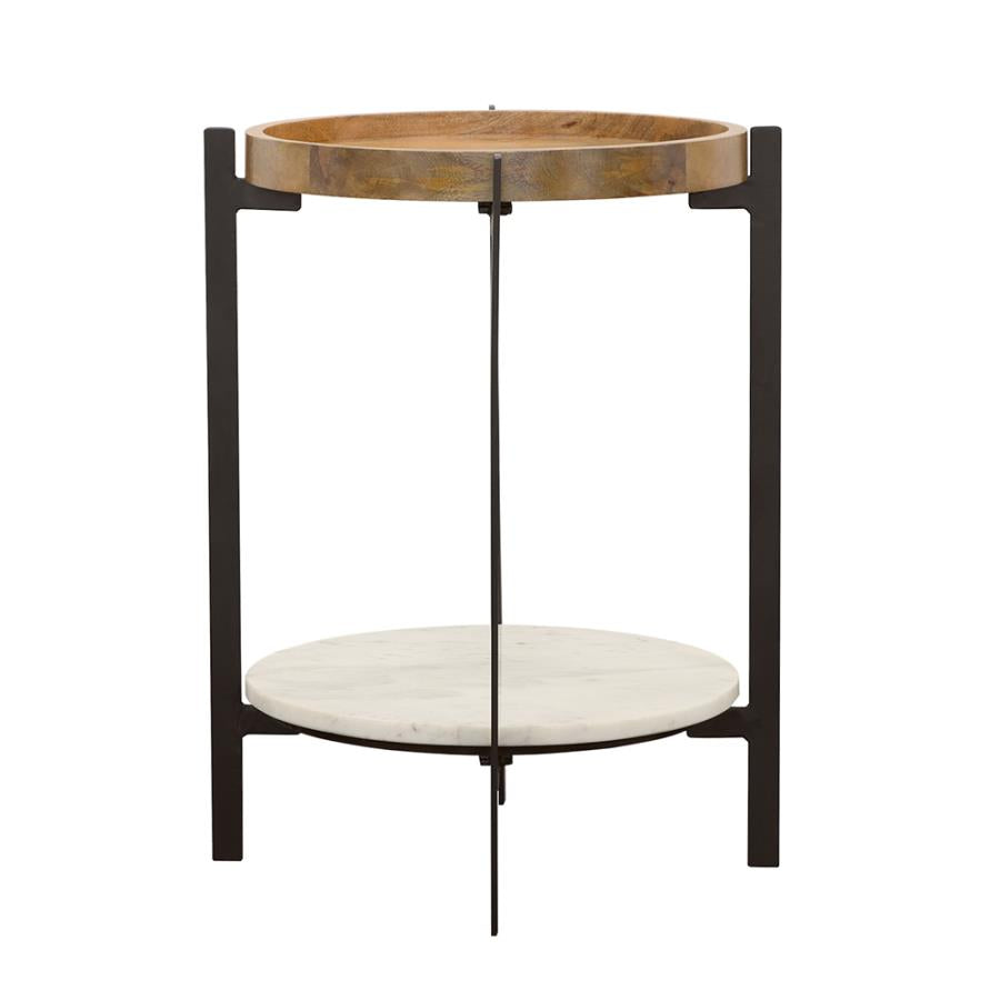 Adhvik Round Accent Table with Marble Shelf Natural and Black