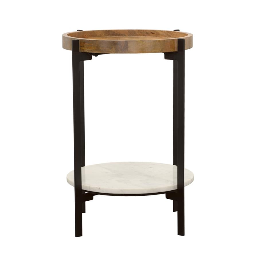 Adhvik Round Accent Table with Marble Shelf Natural and Black XOOM