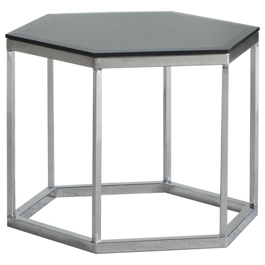 Hexagon Glass Top Accent Table Black and Silver