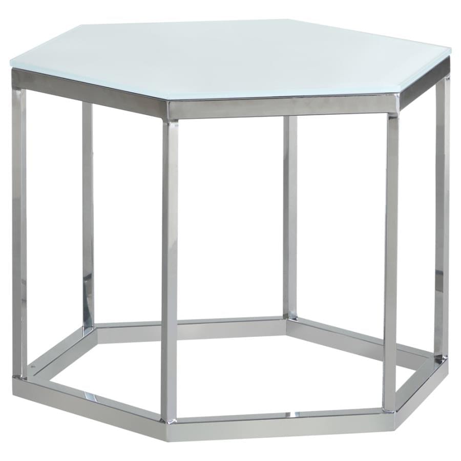 Hexagon Glass Top Accent Table White and Silver