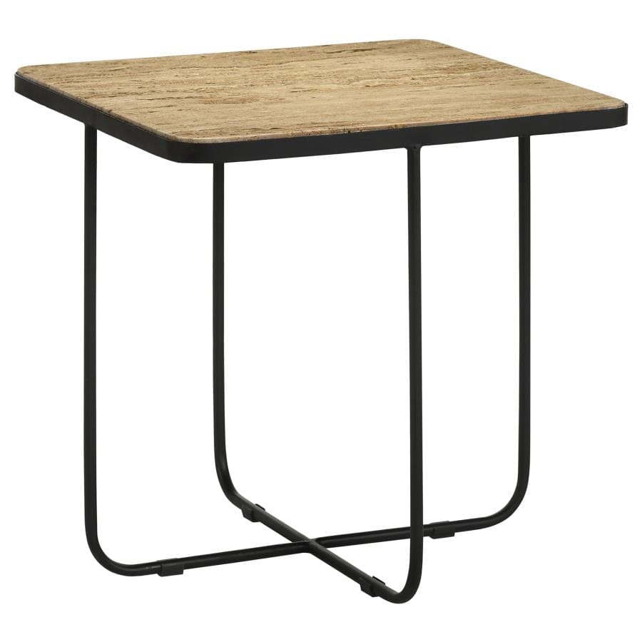 Elyna Square Accent Table Travertine and Black