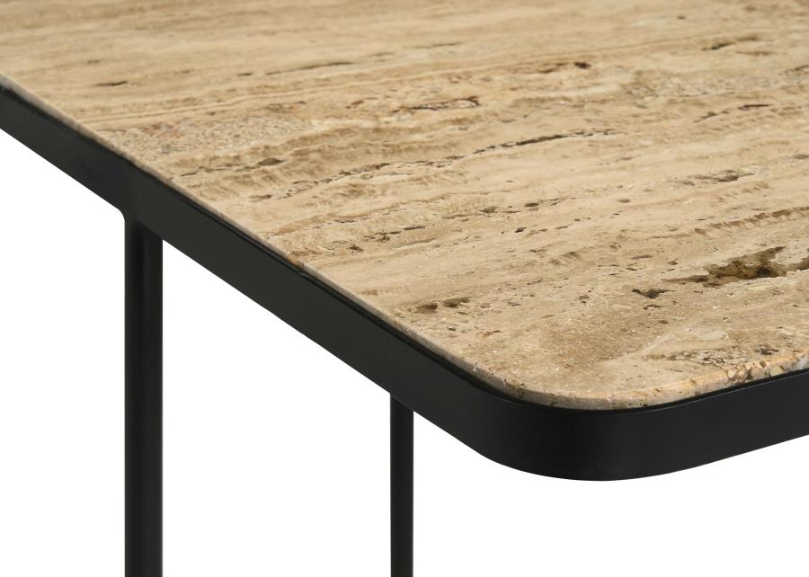 Elyna Square Accent Table Travertine and Black