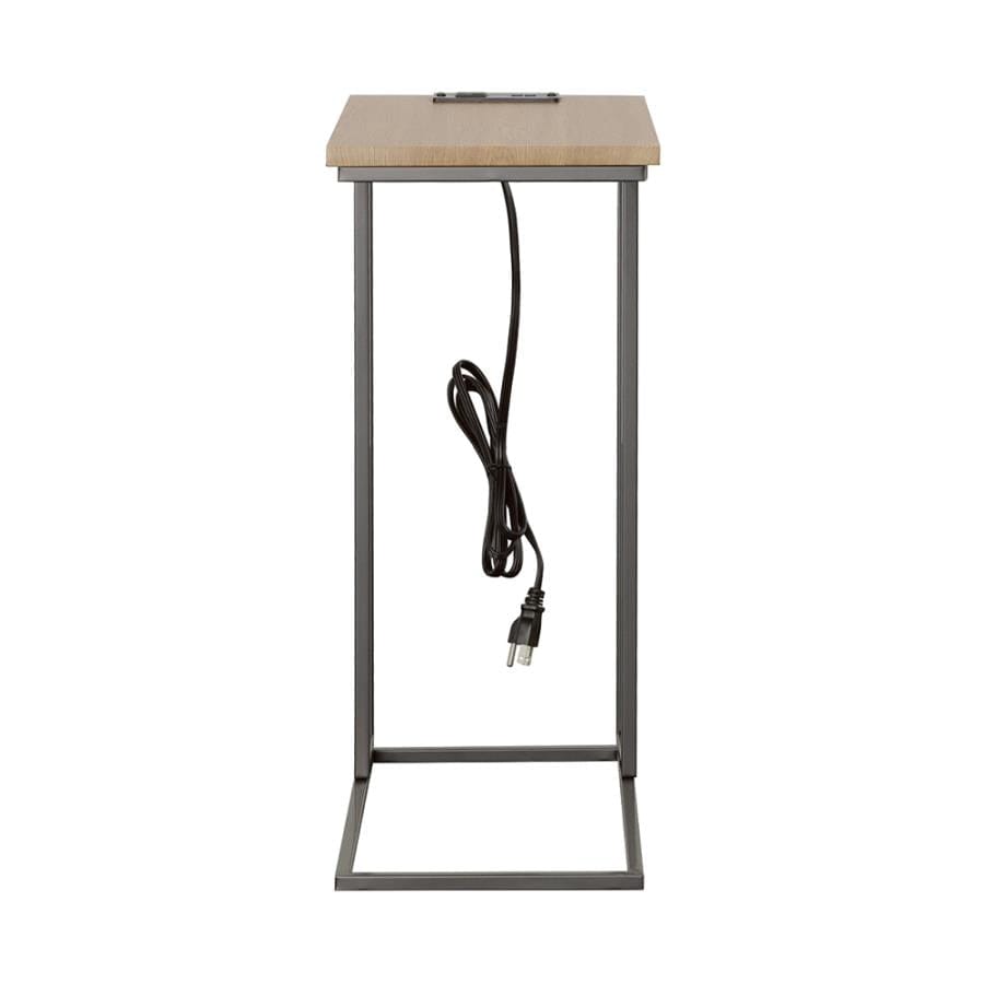 Rudy Snack Table with Power Outlet Gunmetal and Natural